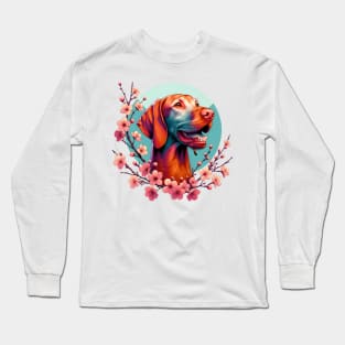 Wirehaired Vizsla Joy in Spring with Cherry Blossoms and Flowers Long Sleeve T-Shirt